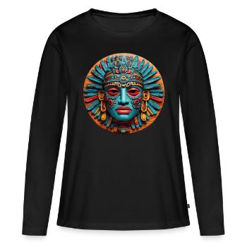 Masque inca, masque aztèque, masque mystique coloré - T-shirt manches longues Premium bio Femme - noir - Devant - Julia (174cm)