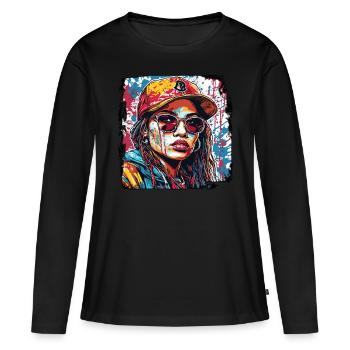 Rappeur / Hip Hop / Chanson / Cool / Rimes / Beat - T-shirt manches longues Premium bio Femme - noir - Devant - Julia (174cm)