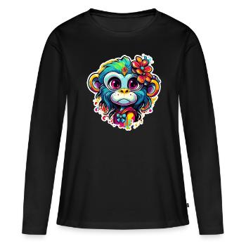 Singe mignon / Fille de singe / Mignon / noeud de cheveux - T-shirt manches longues Premium bio Femme - noir - Devant - Julia (174cm)