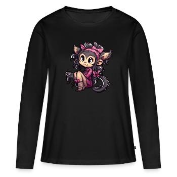 Singe mignon / Fille de singe / Mignon / noeud de cheveux - T-shirt manches longues Premium bio Femme - noir - Devant - Julia (174cm)