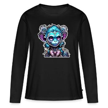 Singe mignon / Fille de singe / Mignon / noeud de cheveux - T-shirt manches longues Premium bio Femme - noir - Devant - Julia (174cm)