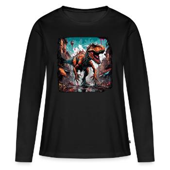 Dinosaurier / Tier / Urzeit / Reptil / Jungs - Frauen Premium Bio Langarmshirt - Schwarz - Vorne - Julia (174cm)