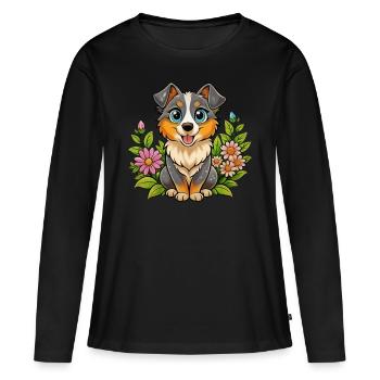 Mignon chien de berger australien - T-shirt manches longues Premium bio Femme - noir - Devant - Julia (174cm)