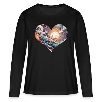 Psychédélique / Coeur / Psychobilly / Goa / Forme - T-shirt manches longues Premium bio Femme - noir - Devant - Julia (174cm)