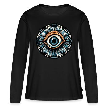 Psychédélique / Oeil / Psychobilly / Bande dessinée / Coloré - T-shirt manches longues Premium bio Femme - noir - Devant - Julia (174cm)