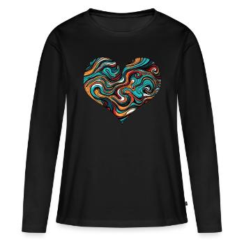 Psychédélique / Coeur / Psychobilly / Goa / Forme - T-shirt manches longues Premium bio Femme - noir - Devant - Julia (174cm)