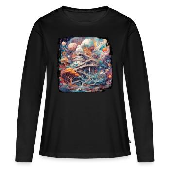 Psychédélique / Château / Tout / Hallucination - T-shirt manches longues Premium bio Femme - noir - Devant - Julia (174cm)