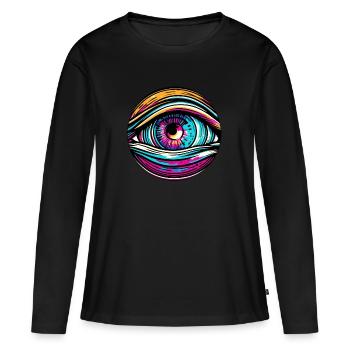Psychédélique / Oeil / Psychobilly / Bande dessinée / Coloré - T-shirt manches longues Premium bio Femme - noir - Devant - Julia (174cm)