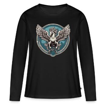 Pégase / Ailes /Grec / Fantaisie - T-shirt manches longues Premium bio Femme - noir - Devant - Julia (174cm)