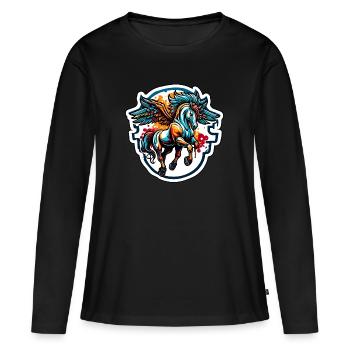 Pégase / Ailes /Grec / Fantaisie - T-shirt manches longues Premium bio Femme - noir - Devant - Julia (174cm)