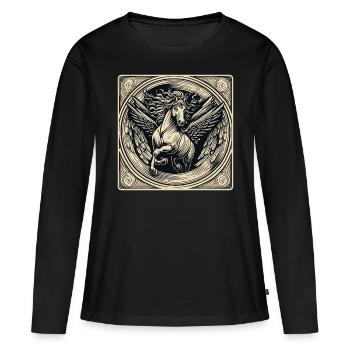 Pégase / Ailes /Grec / Fantaisie - T-shirt manches longues Premium bio Femme - noir - Devant - Julia (174cm)