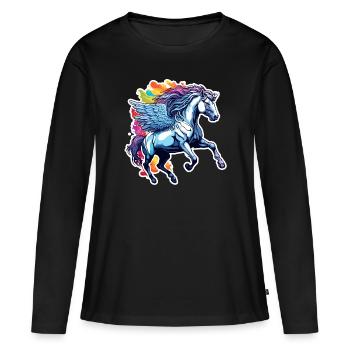 Pégase / Ailes /Grec / Fantaisie - T-shirt manches longues Premium bio Femme - noir - Devant - Julia (174cm)