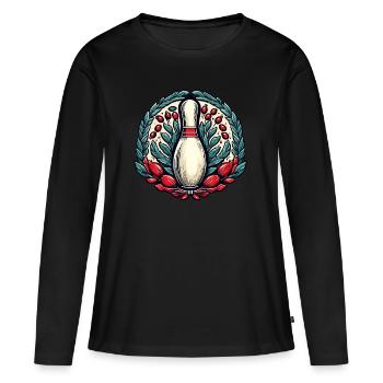 Bowling / Kegeln / Bowlingbahn / Pin / Strike - Frauen Premium Bio Langarmshirt - Schwarz - Vorne - Julia (174cm)