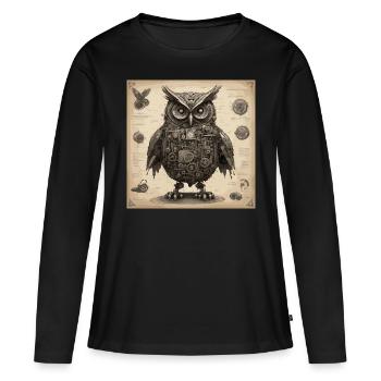 Bauplan / Sepia / Vintage / Retro / Eule - Frauen Premium Bio Langarmshirt - Schwarz - Vorne - Julia (174cm)