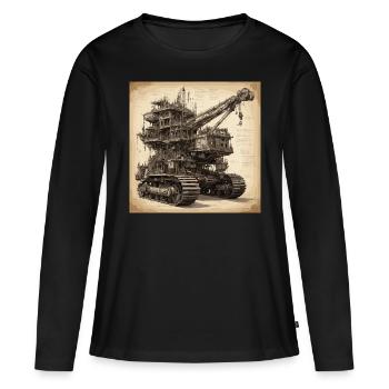 Bauplan / Sepia / Vintage / Retro / Bagger - Frauen Premium Bio Langarmshirt - Schwarz - Vorne - Julia (174cm)