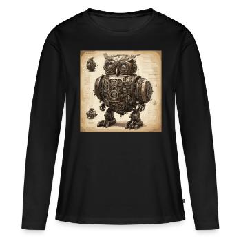 Bauplan / Sepia / Vintage / Retro / Eule - Frauen Premium Bio Langarmshirt - Schwarz - Vorne - Julia (174cm)