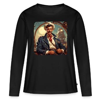 Marin / Équipage de navire / Matelot / Ancre - T-shirt manches longues Premium bio Femme - noir - Devant - Julia (174cm)