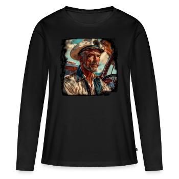 Marin / Équipage de navire / Matelot / Ancre - T-shirt manches longues Premium bio Femme - noir - Devant - Julia (174cm)