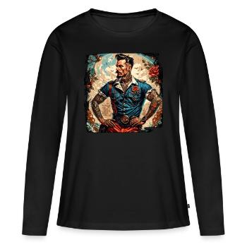 Marin / Équipage de navire / Matelot / Ancre - T-shirt manches longues Premium bio Femme - noir - Devant - Julia (174cm)