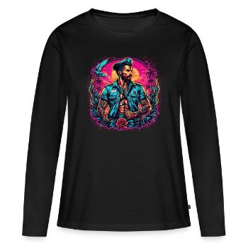 Marin / Équipage de navire / Matelot / Ancre - T-shirt manches longues Premium bio Femme - noir - Devant - Julia (174cm)