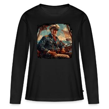 Marin / Équipage de navire / Matelot / Ancre - T-shirt manches longues Premium bio Femme - noir - Devant - Julia (174cm)