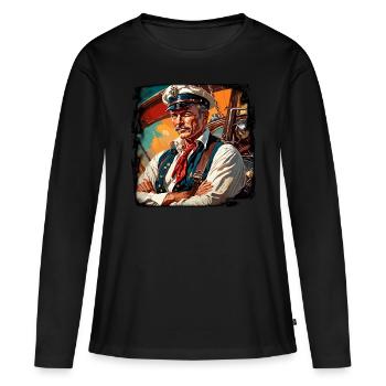 Marin / Équipage de navire / Matelot / Ancre - T-shirt manches longues Premium bio Femme - noir - Devant - Julia (174cm)