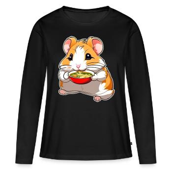Niedlicher Hamster mit Ramen Suppe - Frauen Premium Bio Langarmshirt - Schwarz - Vorne - Julia (174cm)