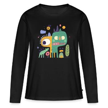 Chats effrayés - T-shirt manches longues Premium bio Femme - noir - Devant - Julia (174cm)