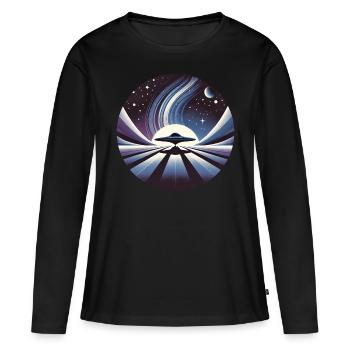 alien flight in a galaxi far away - Frauen Premium Bio Langarmshirt - Schwarz - Vorne - Julia (174cm)