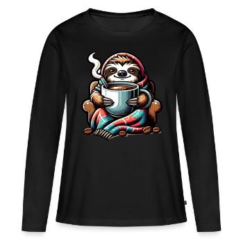 Paresseuse douillette avec café - T-shirt manches longues Premium bio Femme - noir - Devant - Julia (174cm)