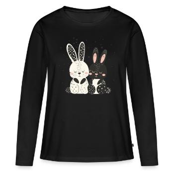 lapins mignons lapins de pâques lapin kawaii - T-shirt manches longues Premium bio Femme - noir - Devant - Julia (174cm)