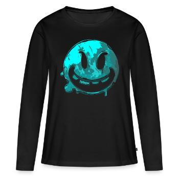 Trick or Treat Visage avec des dents en turquoise - T-shirt manches longues Premium bio Femme - noir - Devant - Julia (174cm)