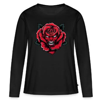 rote rose mit teufel gesicht - Frauen Premium Bio Langarmshirt - Schwarz - Vorne - Julia (174cm)