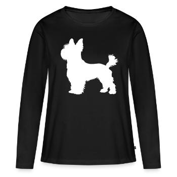 Yorkshire Dog Terrier Blanc - T-shirt manches longues Premium bio Femme - noir - Devant - Julia (174cm)