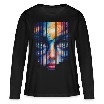Portrait cosmique en couleurs vibrantes - T-shirt manches longues Premium bio Femme - noir - Devant - Julia (174cm)