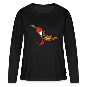 Scharfes Chili - Frauen Premium Bio Langarmshirt - Schwarz - Vorne - Julia (174cm)