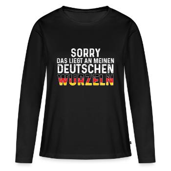 Deutsche Wurzeln Deutscher Deutschland - Frauen Premium Bio Langarmshirt - Schwarz - Vorne - Julia (174cm)