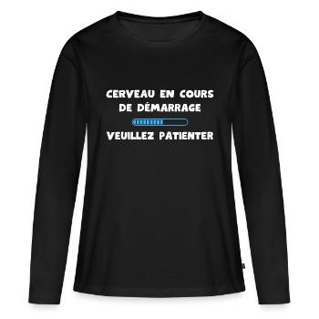 Cerveau en cours de démarrage, veuillez patienter - T-shirt manches longues Premium bio Femme - noir - Devant - Julia (174cm)
