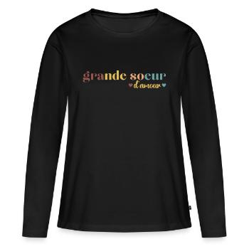 Grande soeur d' amour cadeau pour grande soeur - T-shirt manches longues Premium bio Femme - noir - Devant - Julia (174cm)