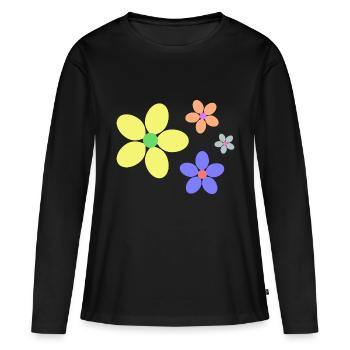 fleurs colorées hippie rétro - T-shirt manches longues Premium bio Femme - noir - Devant - Julia (174cm)