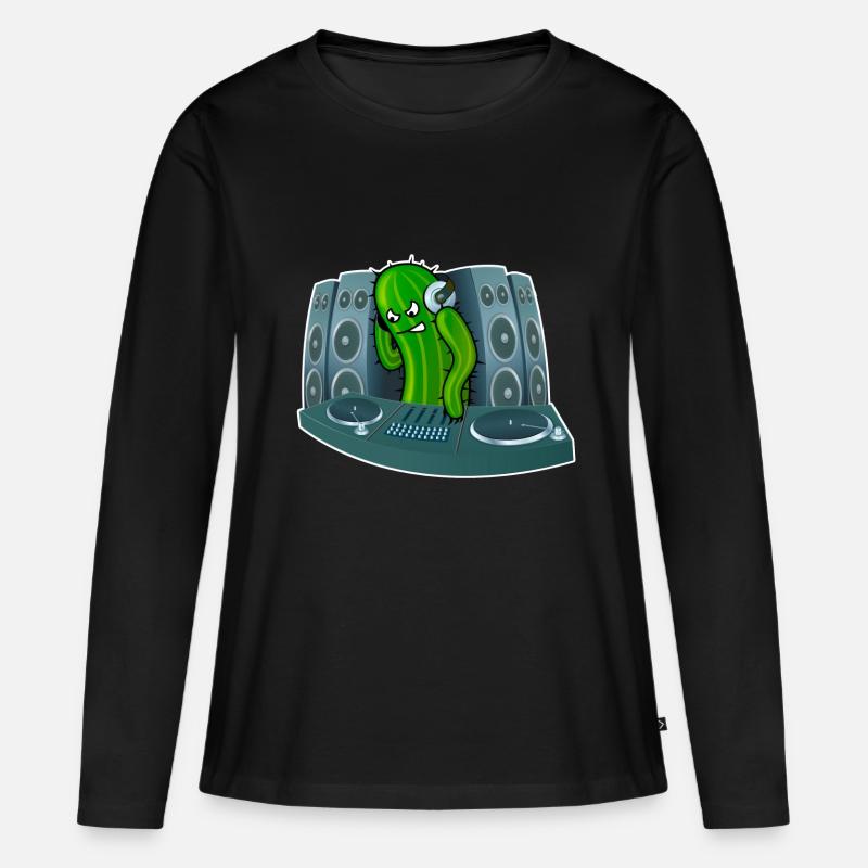 Kaktus DJ - Frauen Premium Bio Langarmshirt - Schwarz