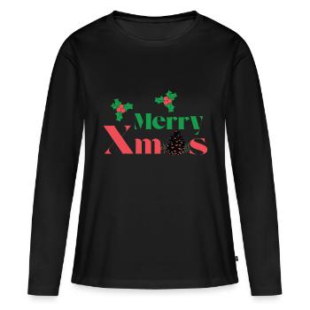 MERRY XMAS - T-shirt manches longues Premium bio Femme - noir - Devant - Julia (174cm)