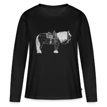 Cheval avec selle - T-shirt manches longues Premium bio Femme - noir - Devant - Julia (174cm)