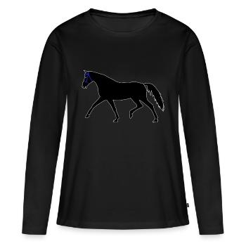 cheval, noir, étalon, cavalier, cavalier, cheval, destrier - T-shirt manches longues Premium bio Femme - noir - Devant - Julia (174cm)
