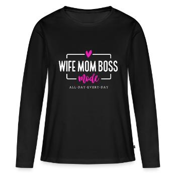 MOMLIFE Mama Design Mutterherz Mutterlieb - Frauen Premium Bio Langarmshirt - Schwarz - Vorne - Julia (174cm)