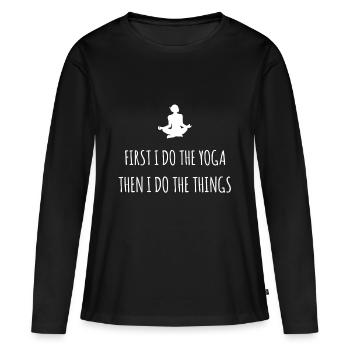 Yoga, Yoga, Yoga, Cadeaux, Tapis de yoga, Yogi - T-shirt manches longues Premium bio Femme - noir - Devant - Julia (174cm)