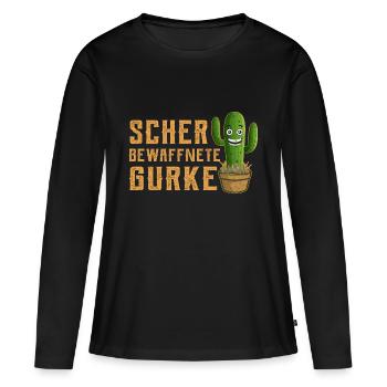 Schwer Bewaffnete Gurke Lustiger Spruch Kaktus - Frauen Premium Bio Langarmshirt - Schwarz - Vorne - Julia (174cm)
