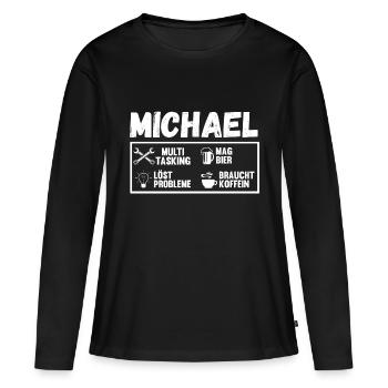 Michael - Frauen Premium Bio Langarmshirt - Schwarz - Vorne - Julia (174cm)