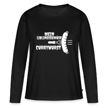 Currywurst Tag - Frauen Premium Bio Langarmshirt - Schwarz - Vorne - Julia (174cm)