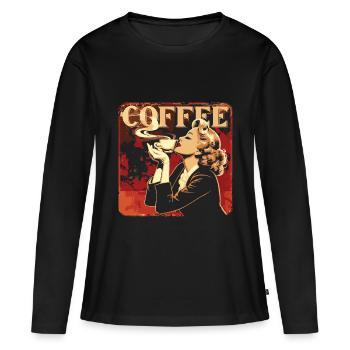 Café Caféine Style Rétro Femme Blonde - T-shirt manches longues Premium bio Femme - noir - Devant - Julia (174cm)